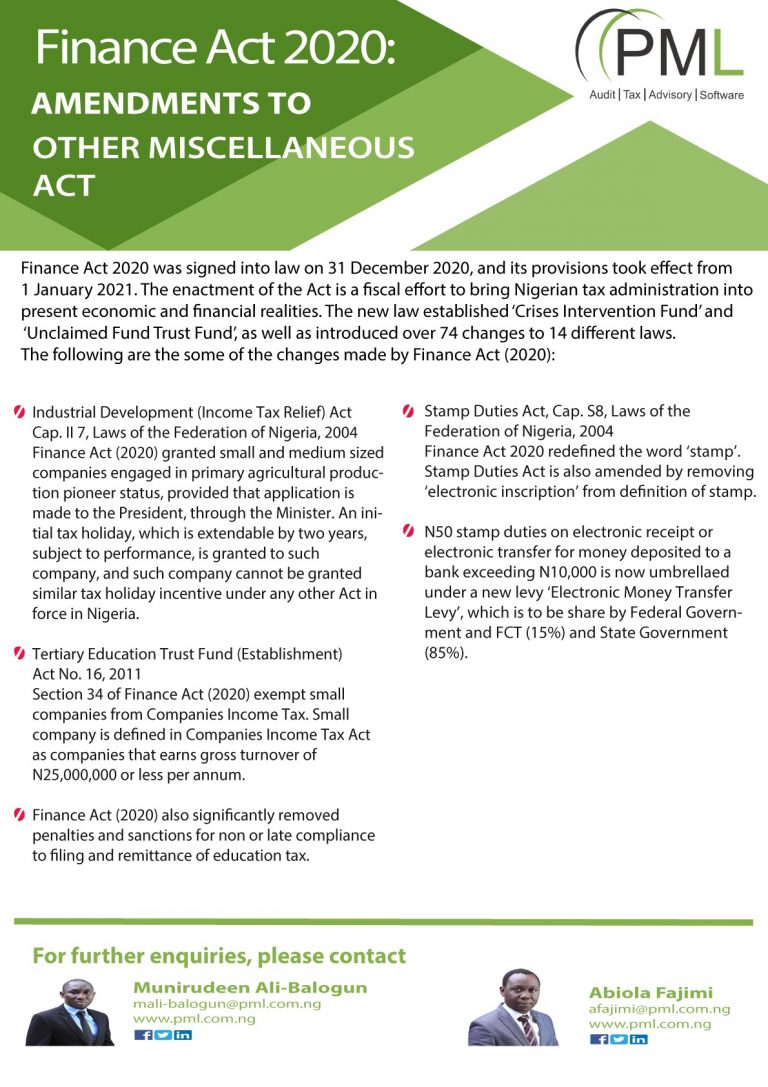 Finance Act 2020 AMENDMENTS TO OTHER MISCELLANEOUS ACT